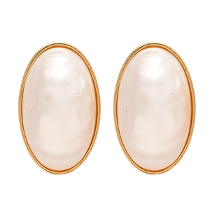 Vintage French oval pearl earrings with gold plating on a clean white background