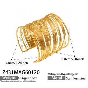 Spécifications de taille et poids pour le bracelet manchette multicouche doré 18 carats