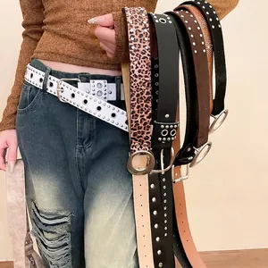 Ceinture Femme En Cuir PU Boucle En Alliage Rivet Œillet Punk Retro Vintage Style Bohème Imprimé Léopard Mode Accessoire