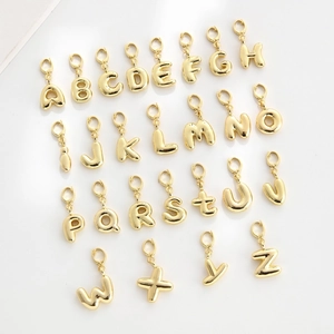 Bubble Alphabet Letter A-Z Charm 18K Gold Plated Copper 3D Initial Pendant For DIY Jewelry Making Necklace Bracelet