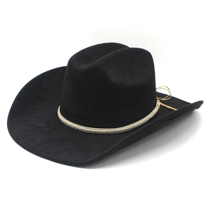 Classic American western cowboy hat in black suede with golden braided decorative band