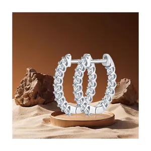 Elegant S925 sterling silver huggie earrings with sparkling moissanite stones in a row
