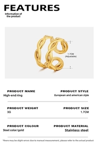 Détails de la bague double couche en acier plaqué or 18k avec dimensions réglables