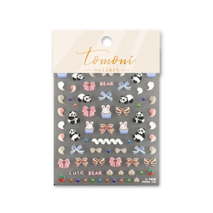 Stickers 5D pour ongles motifs panda, gâteau, lapin et nœud avec relief doux