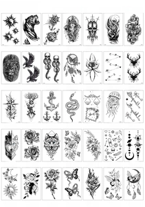 Detailed catalog showing 35 waterproof tattoo stickers with animal and floral patterns