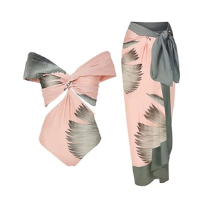 Women Polyester Swimsuit One Piece Bikini And Sarong Cover Up Floral Tropical Print Beach Vacation Resort Wear Sexy