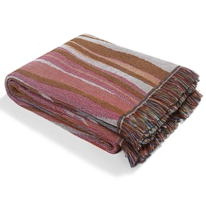 Multicolor striped bohemian cotton throw blanket with fringe tassels for sofa and camping