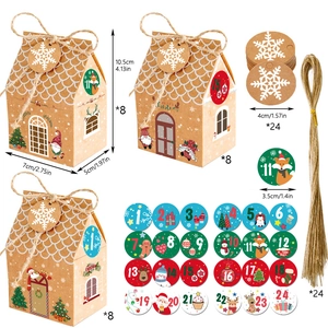 24-set Christmas gingerbread house cookie boxes with advent numbers and twine