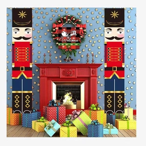 Nutcracker soldier Christmas porch banner set with red and gold festive holiday decorations