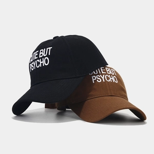 Classic black and brown cotton baseball caps with CUTE BUT PSYCHO letter embroidery