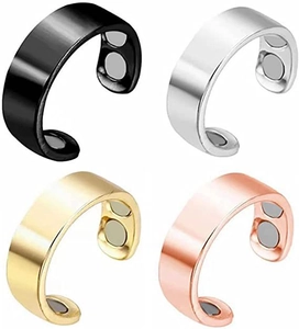 Matrix view of magnetic therapy rings in black, silver, gold and rose gold finishes