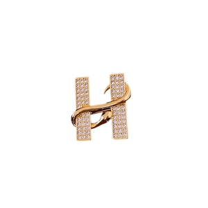Broche lettre H plaquée or avec pavé de cristaux et motif de serpent enroulé