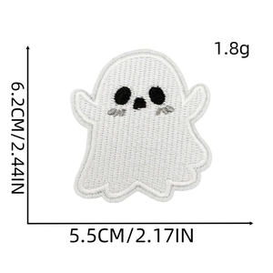 Detailed size specifications for white ghost embroidery patch with precise dimensions
