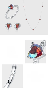 Detailed macro view of S925 sterling silver set with heart gradient cubic zirconia