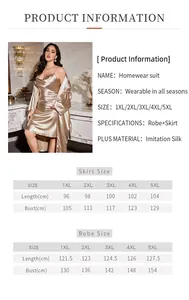 Detailed size chart for plus size imitation silk robe and nightgown set, 1XL to 5XL