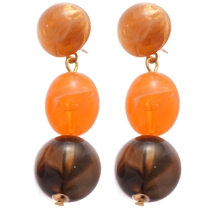 Long acrylic drop earrings with geometric amber resin beads and gold-tone studs