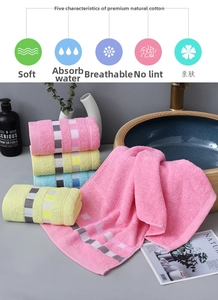 Close-up of soft honeycomb jacquard cotton towels in pink, yellow, and blue pastel colors