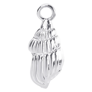 Macro shot of a polished silver conch shell pendant made of durable stainless steel