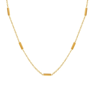 Minimalist gold chain necklace with five polished rectangular metal bars for women