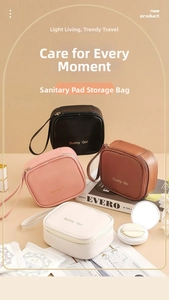 Detail of multi-color PU leather sanitary napkin storage bags with gold Sunny Girl text