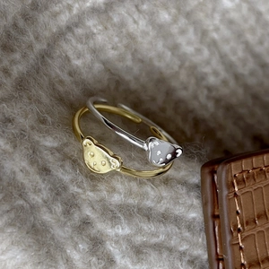 Minimalist 925 sterling silver bear rings in gold and silver for women