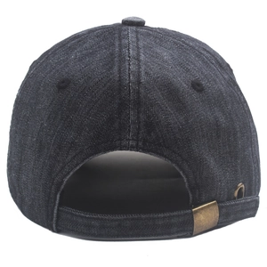 Dunkelgraue gewaschene Denim-Baseballkappe mit verstellbarer Metallschnalle Rückansicht
