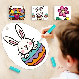 Easter DIY scratch art egg kit for kids featuring rabbit patterns and blue marker