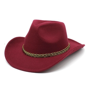 Classic burgundy wool felt fedora with ornate gold and black woven band for kids