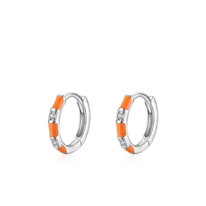 925 Sterling Silver Huggie Hoop Earrings With Colorful Enamel And Round Zircon Dainty Minimalist Jewelry For Women