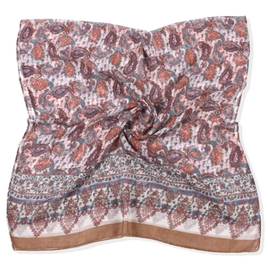 Close-up of red and blue paisley print on lightweight bohemian voile headscarf
