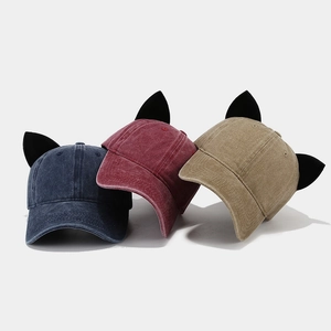 Velvet cat ear baseball cap for women in blue, burgundy and khaki with curved brim