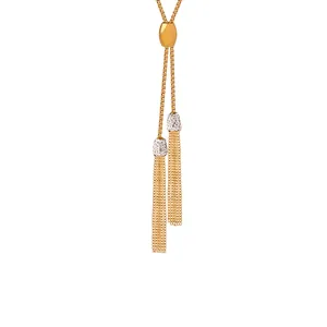 Tassel Lariat Ketting Titanium Staal 18K Verguld Verstelbaar Y-Vormige Lange Trui Ketting Met Steentjes Voor Dames