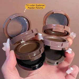 Palette poudre sourcils et enlumineur trois couleurs avec miroir en boîtier marron