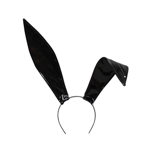 Sultry black lace bunny ear headband with one bent ear on a minimalist metal frame