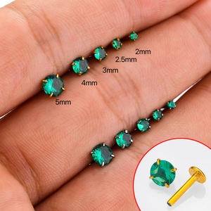 Gioielli Per Piercing Labret Orecchino Cartilagine Acciaio Inossidabile 316L Zirconia Verde Incastonatura A Quattro Griffe
