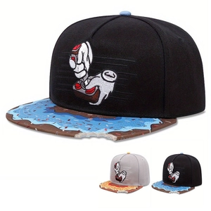 Snapback Hat Flat Brim Acrylic Cartoon Glove Embroidery Donut Print Hip Hop Streetwear Adjustable Baseball Cap