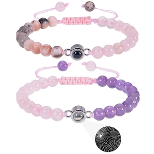 Naturstein Perlenarmband Rosa Kristall Zebra Stein Projektion Hundert Sprachen Ich Liebe Dich Paare Verstellbar