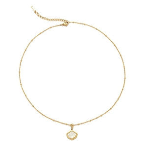 Detail showing the adjustable lobster clasp and gold-plated chain with shell pendant