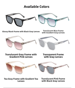 Detailed grid of rectangle fashion sunglasses in six trendy colors with metal accents