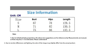 Detailed size chart for the slim fit faded long dress with adjustable straps and brushed fabric