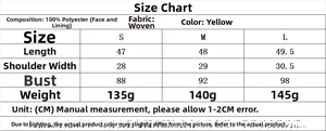 Detailed size chart for women's yellow linen vest and shorts two-piece casual set