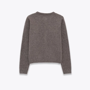 Maglione in maglia marrone scuro da donna con girocollo e maniche lunghe, vista posteriore