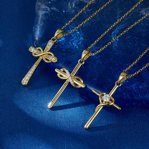 Elegant gold S925 sterling silver infinity cross necklace with shimmering moissanite stones
