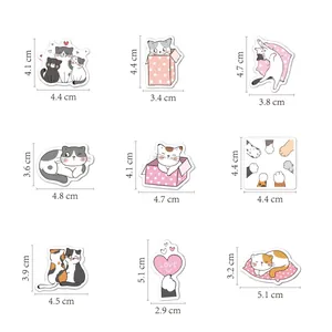 Detailed size specifications for waterproof cartoon cat stickers shown in centimeters