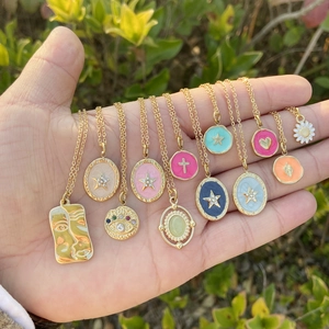 Evil Eye Pendant Necklace Gold Plated Stainless Steel Zircon Enamel Star Heart Cross Dainty Jewelry For Women