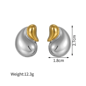 Two-tone water drop earrings in 18K gold and silver plating, 2.7cm height and 1.8cm width