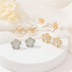 Flower Stud Earring Findings Camellia Daisy Enamel Brass With 925 Sterling Silver Earring Post DIY Jewelry Making