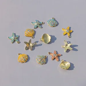 Colorful starfish and seashell charms with crystals for DIY jewelry making sets