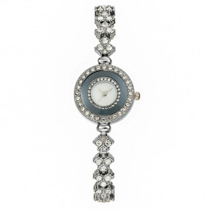 Elegant women's quartz wristwatch with full rhinestone bezel and luxury bracelet strap