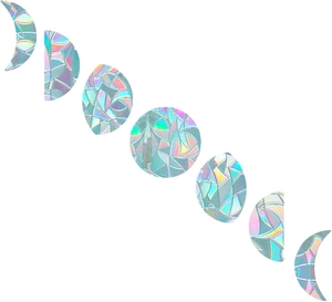 Macro view of holographic moon phase suncatcher stickers on a white background